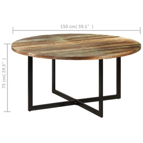Round Dining Table Industrial Style Solid Wood Reclaimed Top Kitchen Furniture - Picture 8 of 11