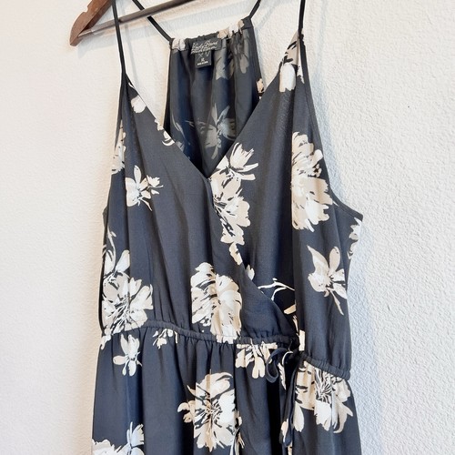 Vestido Lucky Brand XL Negro Floral Envolvente Midi Sin Mangas Cuello en V Boho Verano - Imagen 2 de 12