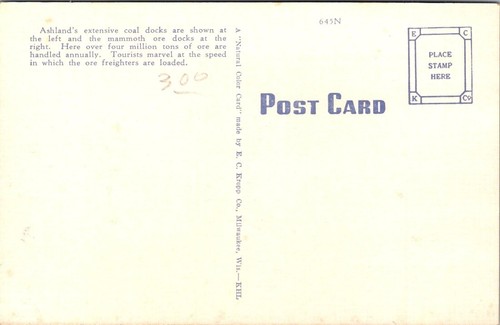 Veduta aerea della città e del porto Ashland Wis cartolina in lino - Foto 2 di 4