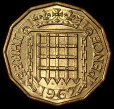 UK Three 3 Pence 1962 Elizabeth II Coin WCA A994