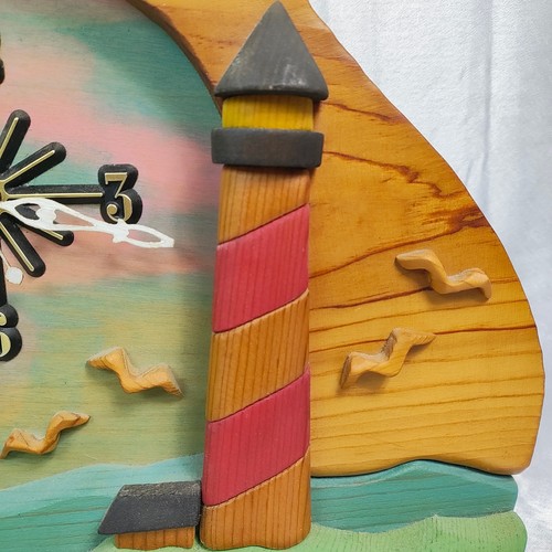 VTG Lighthouse Clock Barbara Denis Sorenson Wood Wall Sculpture Ocean Coastal - Picture 9 of 15
