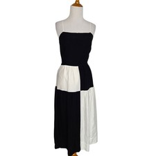 R.G. Kane Women Linen Euro Summer Colorblock Dress Open Back Midi Vacation Small