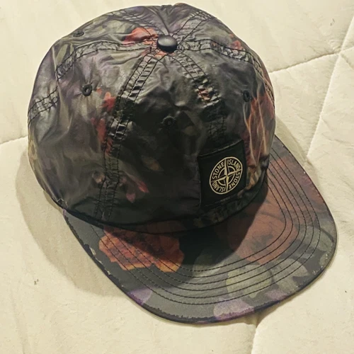 Chapeau à bretelles noir à fleurs Supreme x Stone Island nylon 6 panneaux 2017
