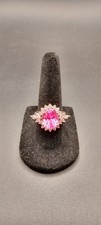 925 Sterling Silver 10mm Pink Sapphire Halo Ring Sz 6 SJ601 