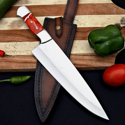 Custom Handmade 3-Piece Chef Knife Set with Resin Handle & Leather Sheath - Gift - Picture 4 of 17