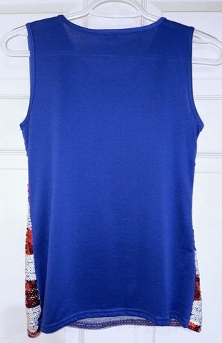Top rosso, bianco e blu con paillettes senza maniche bandiera USA taglia S - Foto 3 di 3