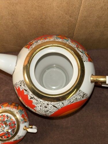 Set 2 teiere oro 22 carati GALLO DORATO PORCELLANA LOMONOSOV A. VOROBYEVSKI - Foto 8 di 19