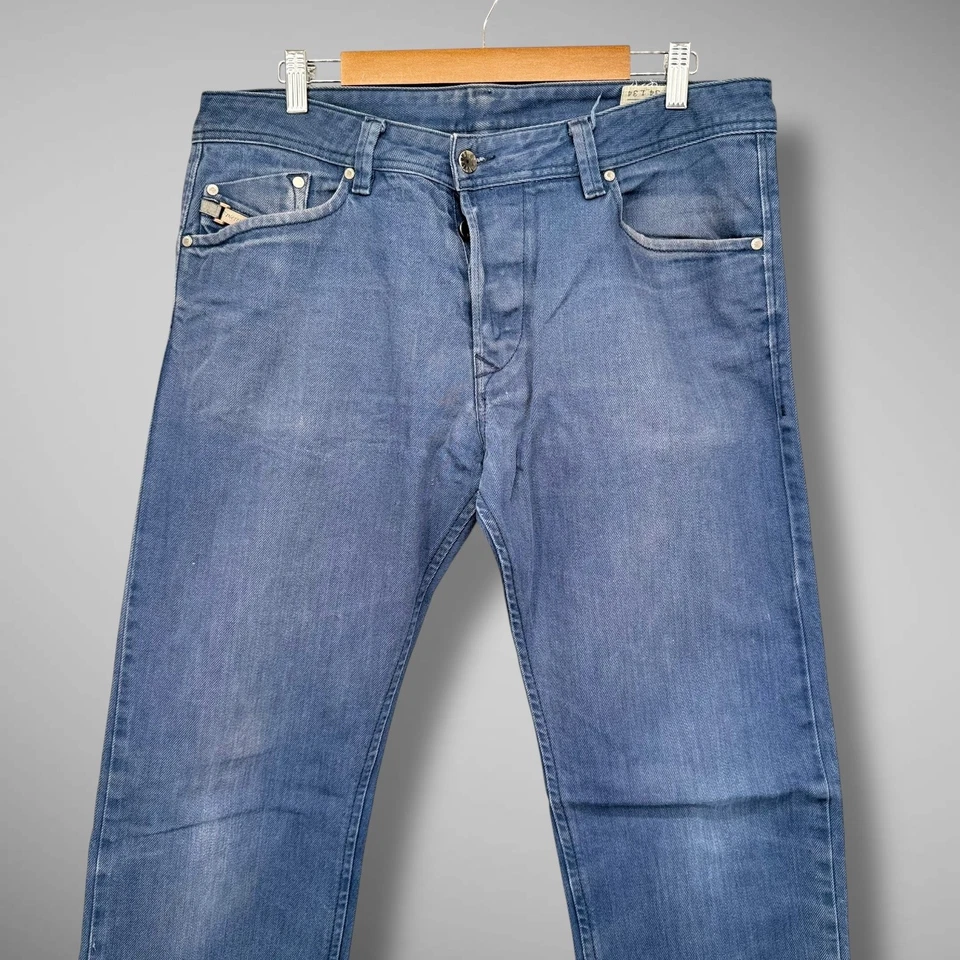 Jeans Diesel Darron Para Hombres 34x34 Azul Regular Ajustado Cónico Desteñido Motociclista Grunge Foto 2 de 4