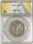 1921-S Walking Liberty Half Dollar 50C, ANACS VG10, Key Date!