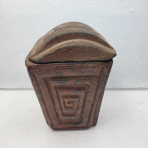 Vintage rotes Steingut primitive Handarbeit Studiokeramik Box mit Deckel - Bild 2 von 11