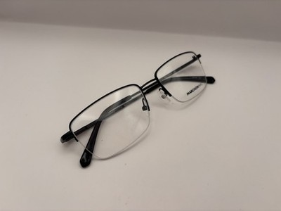 Marchon NYC M-2016 002 Black Rectangular Half-Rim Metal Eyeglasses 55-18 145