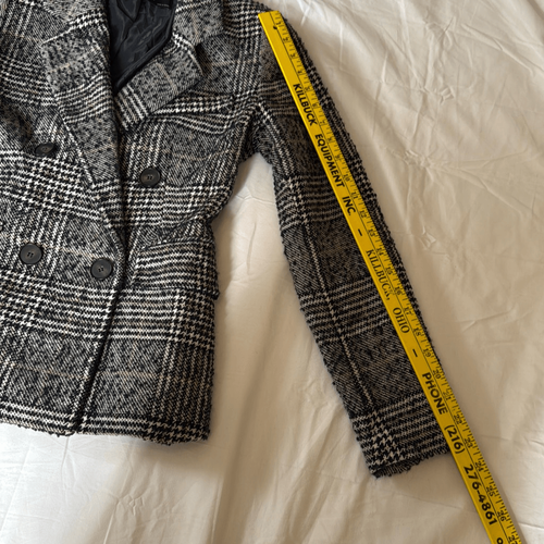 Zara Basic wool blend plaid blazer double breasted womens size medium black whit - Picture 7 of 9