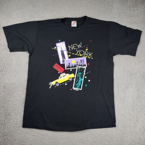 Vtg New York Shirt Men L Single Stitch Twin Towers Empire Taxi Statue Jerzee USA - Picture 2 of 10