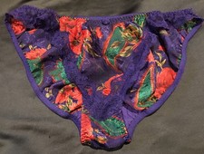 Vtg Purple Floral String Bikini Nylon Panty L
