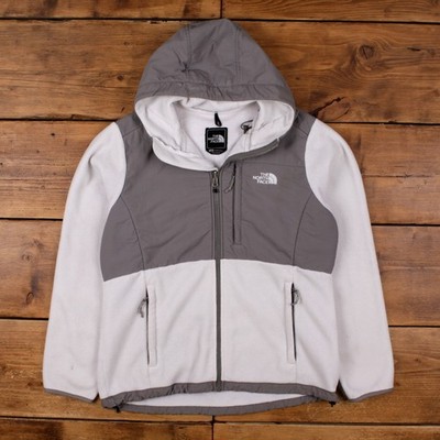 The North Face Denali Fleecejacke L Damen weiß Kapuze Outdoor Wandern grau