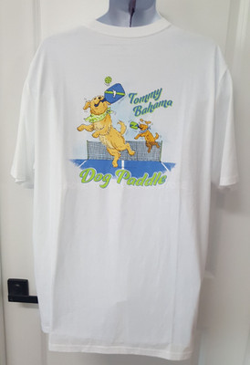 Tommy Bahamas Men's  Pickleball White Tee Shirt T-Shirt Dog Paddle