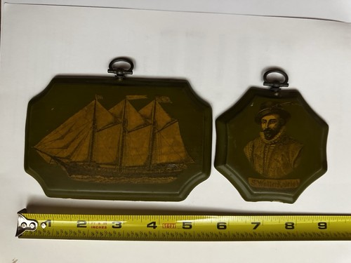 Juego de decoración de madera vintage de placas de pared náuticas Sir Walter Raleigh y velero - Imagen 7 de 7