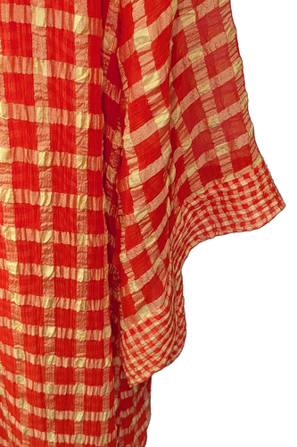 Vestido y bata vintage Natori talla grande naranja blanco patrón de guinga sin cinturón - Imagen 5 de 12