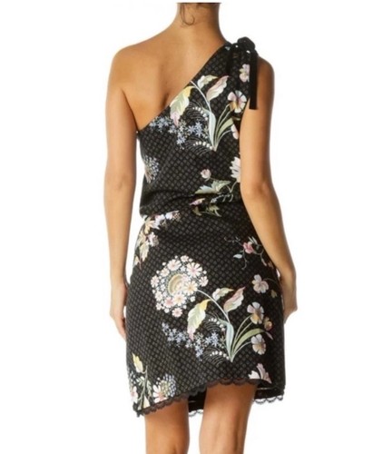 Anthropologie Maeve Ashbury Black Floral Embellished One Shoulder Dress Size 10 - Picture 2 of 12