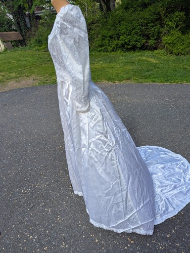 Modest Hand Sewn Satin Lace Wedding Gown - Picture 5 of 8