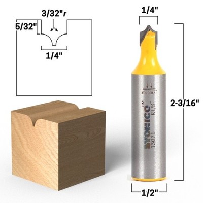 3/32'' Radius Round Over Groove Router Bit - 1/2'' Shank - Yonico 13071