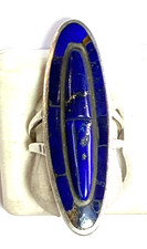 Sterling Silver DJ Stewart Lapis Inlay Elongated Ring 47mm Size 7