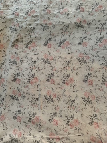 Laura Ashley Queen Flat Sheet Pink Gray Floral on White 33% Cotton 47% Tencel - Picture 1 of 7