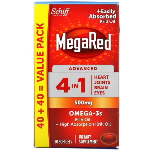 2 X Schiff, MegaRed, Advanced 4 In 1, 500 mg, 80 Softgels - Picture 1 of 3