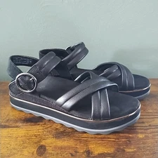 Vionic Reyna Platform Sandals Women 10 Black Leather Buckle Strappy Support Shoe