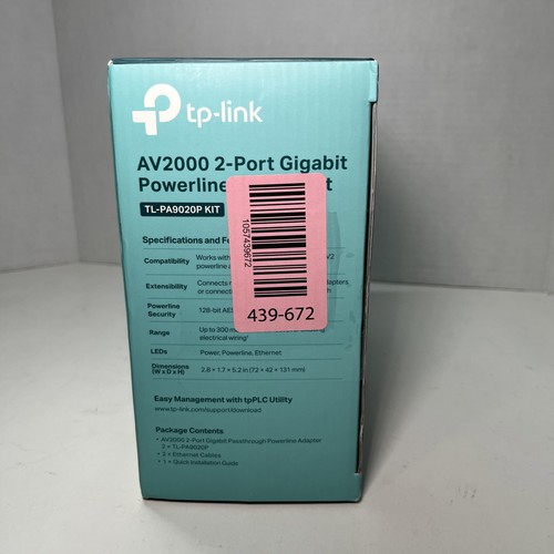 TP‑Link AV2000 2‑Port Gigabit Passthrough Powerline Starter Kit Open Box - Picture 4 of 6