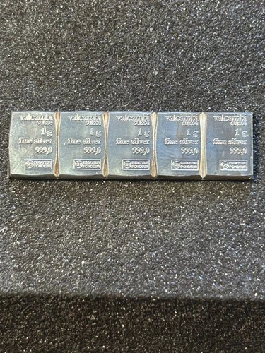 Lot 5 Valcambi 1g Silver Bar .999 Pure Fractional Investment Bullion 5Gram