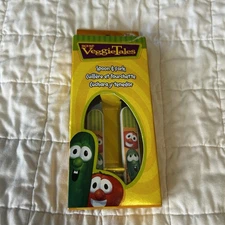 New Rare Veggie Tales Zak Melamine Metal Spoon Fork Dishwasher Safe Utensils Set