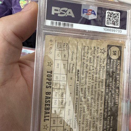 1952 Topps Robin Roberts #50 PSA 4 Philadelphia Phillies HOF Legend 86WAR 286Win - Bild 10 von 17