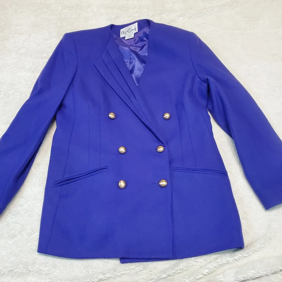 Conjunto de traje de oficina vintage Oleg Cassini Royal púrpura lana academia falda blazer 12 Foto 2 de 4