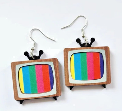Y2K Retro TV Rainbow Drop Earrings Acrylic Screen Design Statement Jewelry