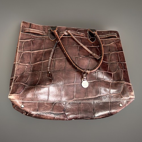 Rara borsa vintage autentica Dooney & Bourke Croc in rilievo a mano pelle marrone - Foto 2 di 18