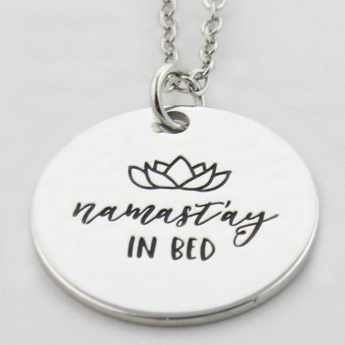 Silver-Tone 'Namastay In Bed' Pendant Necklace Namaste Stay Ohm Gift Jewellery - Picture 4 of 4