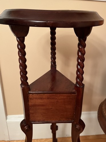 Antik 1910 viktorianisch Mahagoni runder kleiner Tisch zwei Eckschubladen Gerste Twist - Bild 8 von 18