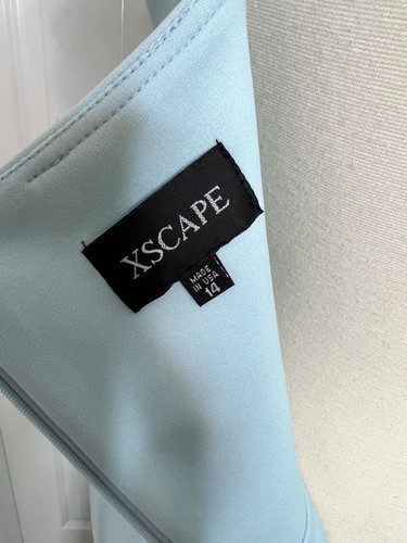 XSCAPE Light Blue Long Side Slit Gown Womens Sz 14 NWT Crepe Rhinestone Straps - Picture 12 of 13