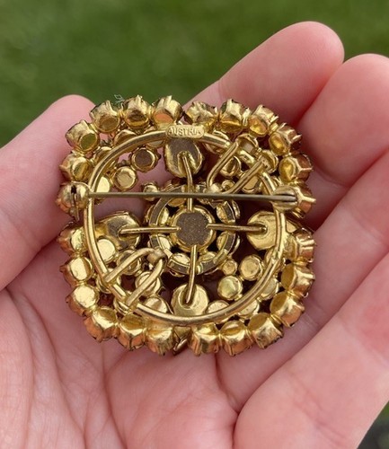 Vintage Made In Austria Brosche Champagner Cognac Schreiner Stil Strass - Bild 4 von 5
