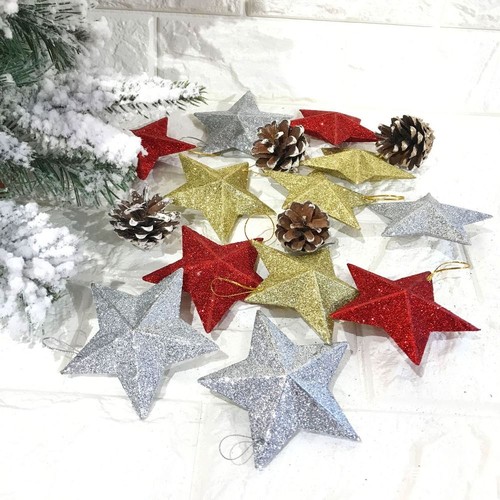 24PCS Plastic Gold Glitter Star 5CM Christmas Decorations New Party DIY Gift - Picture 3 of 14
