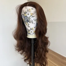 Heat Resistant Synthetic Hair T Lace Front Wig Women Long Wavy Choc Brown