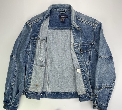 Vintage 90s Calvin Klein CK Denim Trucker Jeansjacke Distressed Faded Large - Bild 4 von 16