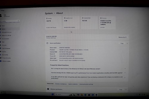 Dell Precision 3640 i7-10700K 3.80GHz 16GB RAM 1TB M.2 + 1TB HDD RX550 - Picture 3 of 4