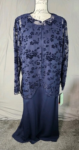 ¡NUEVO CON ETIQUETAS! Vestido Formal 2 Piezas Onyx Nite Azul Marino Talla 18 Largo Transparente Chaqueta con Cuentas - Imagen 1 de 13