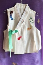 Traditional Silk Hanbok Vest   Ivory with Hand Floral Embroidery Modern Stying