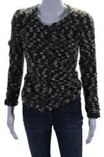 Isabel Marant Womens Wool Fuzz Textured Zip Coloblock Jacket Black Size S
