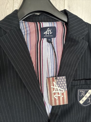Authentic Icon American Mens Cotton Polo Coat Blazer Navy Pinstripe L $128 NWT - Picture 6 of 10