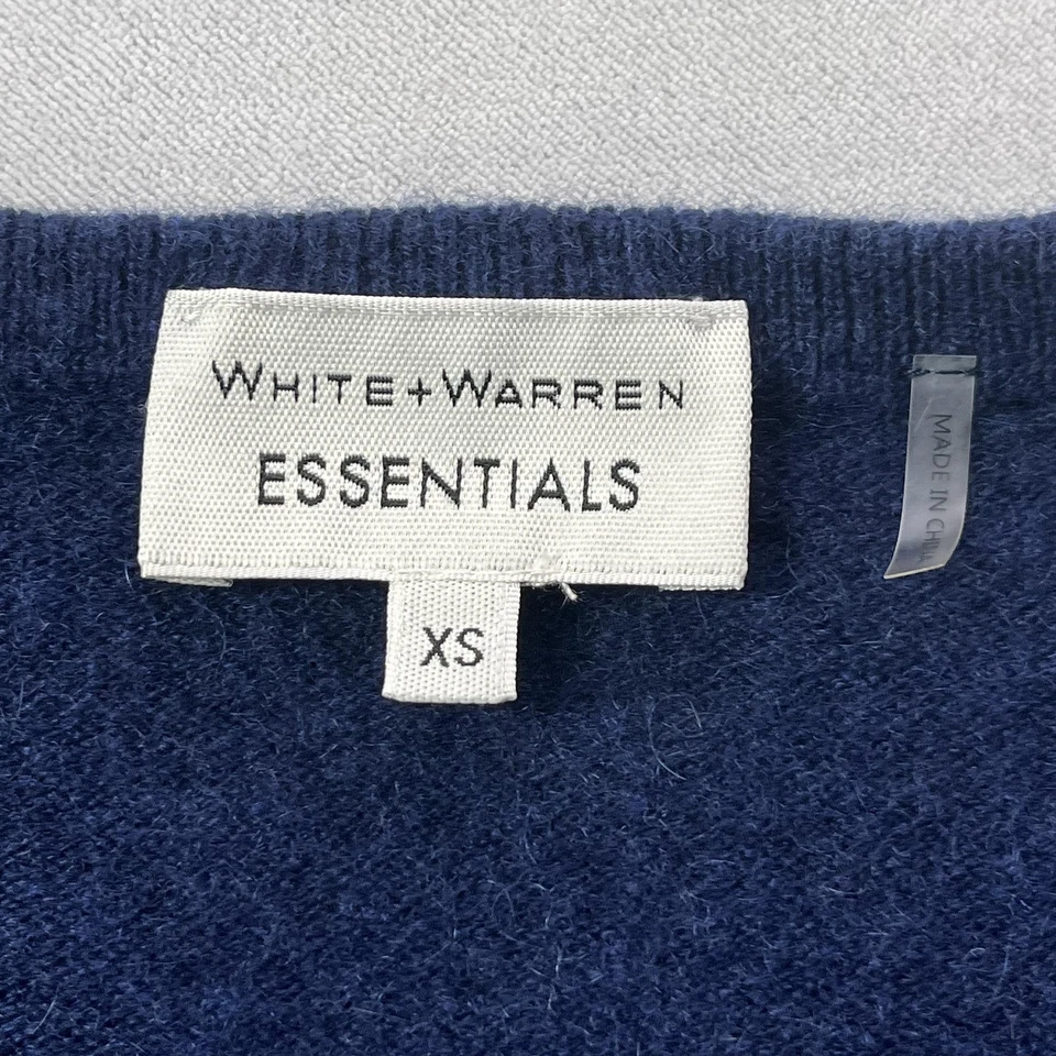 Suéter Blanco + Warren Essentials Para Mujer XS Azul Marino Cachemira Cuello en V Pullover Foto 3 de 4