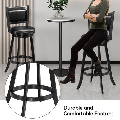 Set of 2 29" Swivel Bar Height Stool Solid Wood Dining Chair Black - Bild 6 von 6